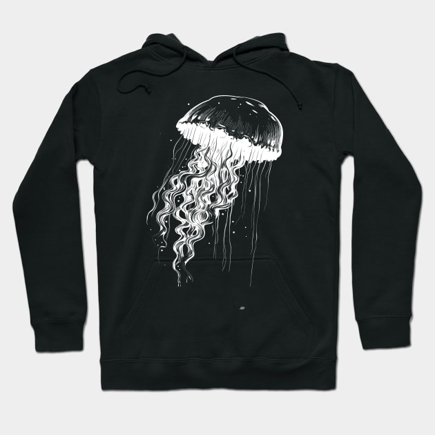 Jellyfish white on black - Jellyfish motif Hoodie by Unelmoija